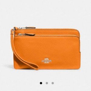 NWT Coach Leather Double Zip Wallet in Bright Mandarin C5610 - NEW